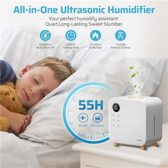5.5L Top Fill Cool Mist Ultrasonic Humidifier, 3 Modes for Large Room - Picture 7 of 8